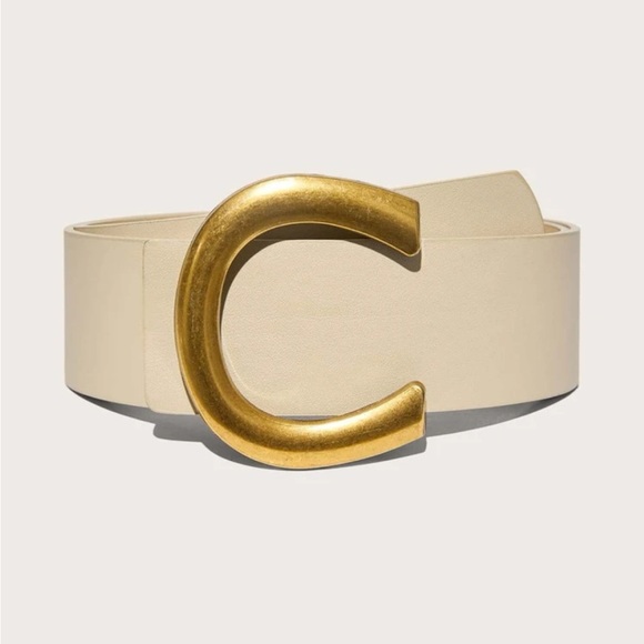 Luxe cream high waist gold buckle belt